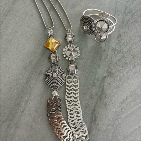 Erickson Beamon Jewelry - Erickson Beamon Silver and Gold Geometric Necklace and Bracelet Set